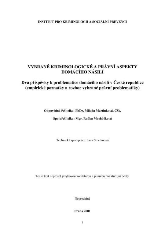 Vybrané kriminologické a právní aspekty domácího násilí