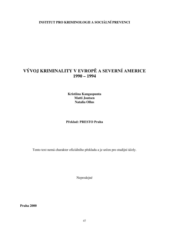 Vývoj kriminality v Evropě a Severní Americe 1990 – 1994