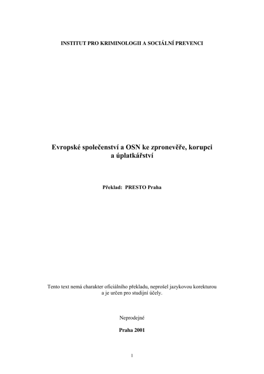 Evropské společenství a OSN ke zpronevěře, korupci  a úplatkářství